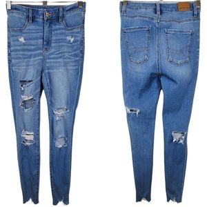 American Eagle Dream Hi-Rise Jegging Ripped Distressed Raw Hem 0 Regular